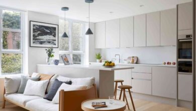 small house open concept kitchen and living room